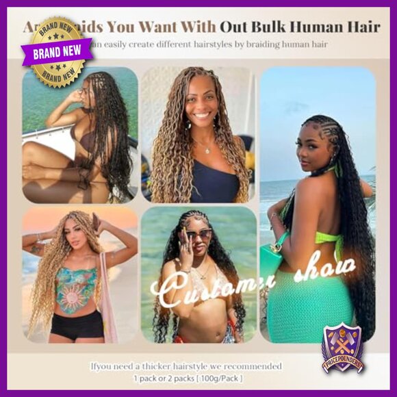 18 Inch Human Hair Extensions, Water Wave Curly Braiding Hair, 100g Pack